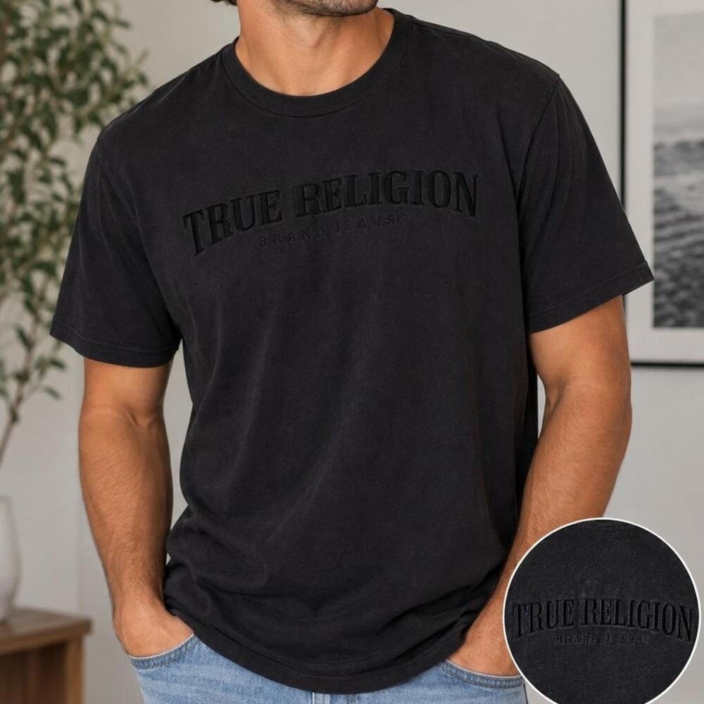 True Religion Black Logo Graphic T-Shirt – Size L